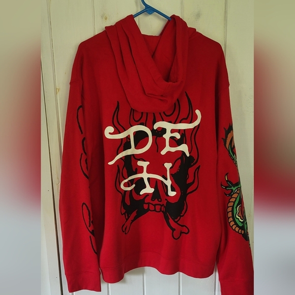Ed Hardy Love Kill Slowly Skull Tattoo Y2K Red Snake Hoodie - Picture 4 of 7